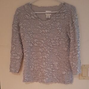 Haystackd Elegant Textured Gray 3/4 Sleeve Top  S Stretchy Li